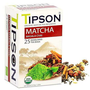 Tipson Organic Matcha Tea Infusions - Matcha Masala Chai - Non GMO and Gluten Free - 25 Premium Tea Bags (Pack of 1)