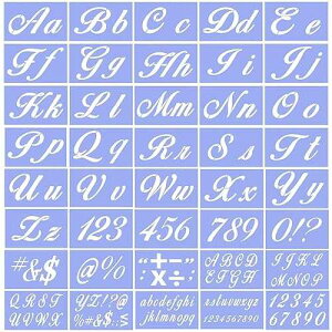 BIG KLAUSS Letter Stencils for Painting on Wood - Alphabet With Calligraphy Large Font and Cursive Letters, Numbers, Signs - Reusable Plastic Art Craft Stencil Kit