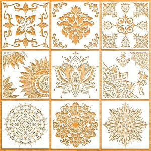 9�p�b�N (12x12�C���`) ��^�ė��p�\�ȃX�e���V�� �}���_���X�e���V�� ���[�U�[�J�b�g�y�C���g�e���v���[�g ���ǃ^�C�� �t�@�u���b�N�Ƌ�X�e���V���y�C���g�p Juome 9 Pack (12x12 Inch) Large Reusa
