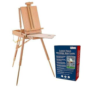 U.S. Art Supply Large Beechwood French Easel, Adjustable Plein Air Easels Sketchbox Tripod for Field & Studio ting Easel for Adults, Drawing, Display - Portable with Artist Drawer & Palette