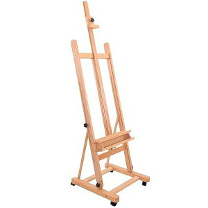 U.S. Art Supply Medium Wooden Studio H Frame Easel with Storage Tray and Wheels - Adjustable to 96" High, Holds 48" Canvas - Beechwood Artist Easel for ting, Art Display, Portraits