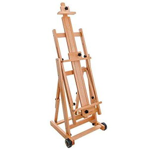U.S. Art Supply Master Multi-Function Studio Artist Wooden Floor Easel - Large Heavy Duty Adjustable H-Frame, Tilts Flat, Mast Adjusts to 97 High - Beechwood ting Canvas Holder Stand with Wheels