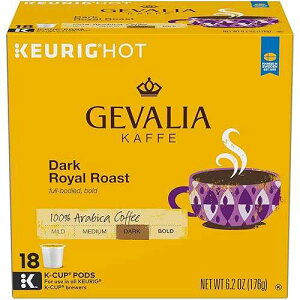 GEVALIA �_�[�N���C���� ���[�X�g �R�[�q�[�AK-CUP �|�b�h�A6.2 �I���X�A18 �� GEVALIA Dark Royal Roast Coffee, K-CUP Pods, 6.2 oz, 18 Count