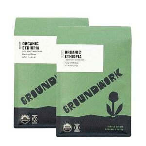 GROUNDWORK Ethiopia Heirloom Blend - Whole Bean Coffee Light Roast - Certified Organic Single Origin Coffee - 12oz Bag (Pack of 2)