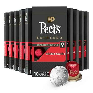 Peet's Coffee, Medium Roast Espresso Capsules, Compatible with Nespresso Original Machine - Crema Scura Intensity 9, 100 Count (10 Boxes of 10 Espresso Capsules)