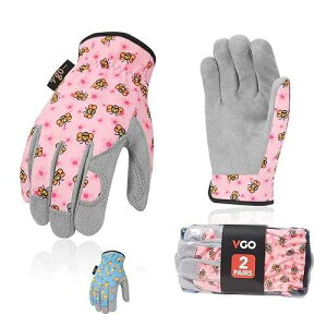 Vgo... 2-Pairs Age 4-5 Kids Gardening Gloves,Children Yard Work Gloves,Soft Safety Outdoor Playing Gloves (Size S, Blue&Pink, KID-MF7362)