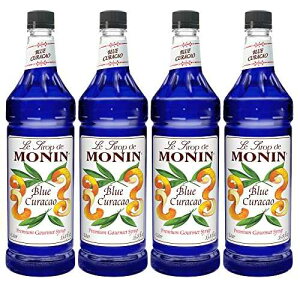 Monin - Premium Blue Curacao Syrup Iconic Blue Hue & Zesty Sweetness for Cocktails & Creations No Artificial Flavors Or Preservatives (BPA Free Bottles, 33.8 fl oz, 4-pack)
