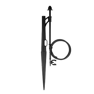 Raindrip A161CPUB Adjustable Flow Bubbler Assembly, Full-Circle Pattern, Fan Spray, 1/4 in. Clamp N Pierce Inlet, Riser, 13 in. Stake, Black, Pack of 1