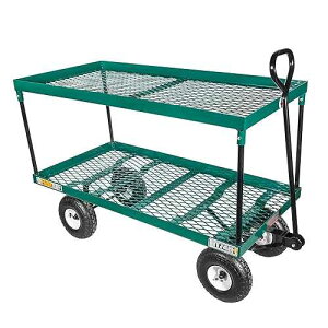 FARM-TUFF Double-Tier Metal Garden Wagon, 48 x 24 - Heavy-Duty Utility Cart with Pneumatic Tires, 600lb Capacity & Powder-Coated Frame for Gardening, Landscaping & Greenhouses