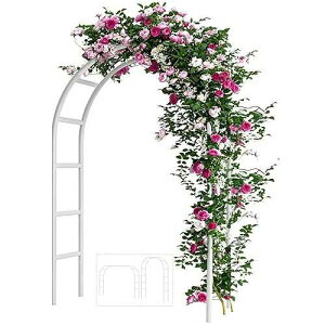 Adorox Metal Garden Arch Trellis for Climbing Plants 7.8ft Outdoor Arch Wedding Halloween Christmas Vine Trellis Pumpkin Archway Assemble Freely 2 Sizes White