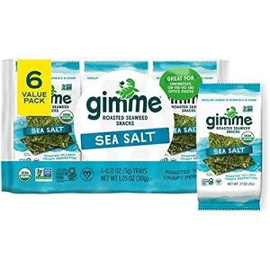 Gimme Seaweed Organic Roasted Seaweed Snacks, Sea Salt, 6 Count, Keto, Vegan, Gluten-Free, Great Source of Omega3s and Iodine, Healthy On-The-Go Snack for Kids and Adults