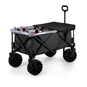 ONIVA - a Picnic Time brand Adventure Wagon Elite All-Terrain Folding Beach Wagon with Big Wheels plus Table Top Lid & Soft Cooler Liner, (Dark Gray)