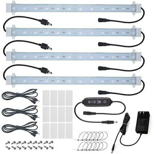 Litever Grow Light Strip Kit 36W with Timer, 4 pcs 16 Inches LED Grow Light Strips with Extension Cables, Mounting Accessories for Greenhouse, Grow Shelf. Perfect for Indoor Growing-(4-Strip-Kit)