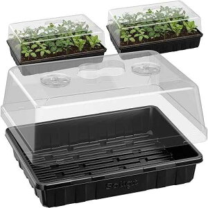 SOLIGT [Thick Plastic] 3-Set Strong Seed Starter Trays with 5 Humidity Domes for Seed Starting, Germination, Seedling Propagation & Plant Growing, Holds 144 Cells in Total