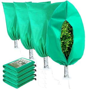 Homimp Plant Covers Freeze Protection, 4 Pack Frost Covers with Zipper Drawstring (31.5 x 47.3) Plant Protection Cover Bags for Outdoor Winter Frost Cold Weather Shrubs Trees Jacket Covers(Green)