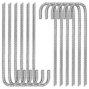 Tingyuan 12 Pack 12 Inch Rebar Stakes Heavy Duty J Hook Ground Anchors, Anti Rust Metal Steel Tent Stakes Garden Fence Stakes, Silver