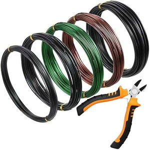 Mudder 5 Roll Aluminum Bonsai Training Wire Tree 160 Feet Total with Bonsai Wire Cutter Anodized Training for Holding Branches Small Trunks (Classic)