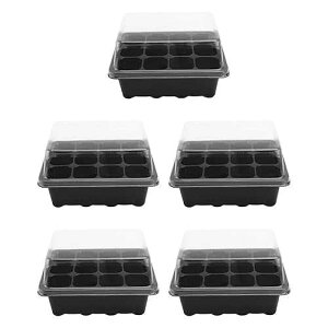 TOPBATHY 5 Kit 12 Cells Trays Gardening Germination Tray Plant Grow Kit with Humidity Dome for Gardening Propagation Bonsai Germination (Black)
