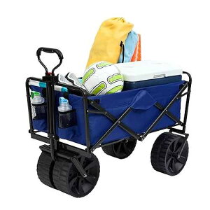 MacSports Mac Sports Heavy Duty Collapsible Folding All Terrain Utility Beach Wagon Cart, Blue/Black