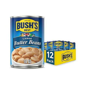 BUSH'S BEST 16 oz Canned Large Butter Beans, Source of Plant Based Protein and Fiber, Low Fat, Gluten Free, (Pack of 12)