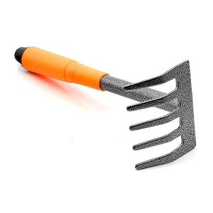 Garden Hand Rake, Steel Garden Cultivator Tools Portable Black and Orange Small Rake with Anti-Rust Comfortable Handle and 5 Tines for Planting Finder Garden Hand Rake, Steel Garden Cultivator Tools Portable Black and Or