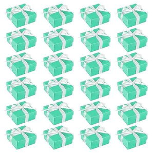 BLUE PANDA Mini Jewelry Gift Boxes - 3.74 x 3.74 x 1.65 In, 24-Pack, Teal with Lids & Ribbons - Bridal Shower Favor Boxes for Wedding & Baby Shower Favors
