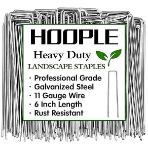 HOOPLE 100 Pack 6 Inch 11 Gauge Heavy Duty Galvanized Landscape Staples, Garden Stakes & Sod Pins for Securing Weed Barrier Fabric, Landscape Fabric, Hoses, Netting & Outdoor Decorations