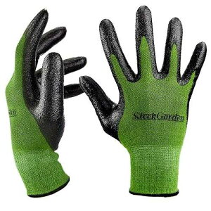 Sleek Garden Bamboo Gardening Gloves - Ultra Grip, Nitrile Protective Coating Against Cuts Barehand Work Glove for Gardening, Fishing, Clamming, Restoration Work Thin Safety (Medium)