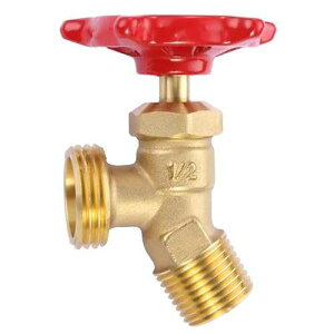 LitOrange Solid Brass Backyard 65 Degree Elbow Stop Valve Hose Bibb Solder NPT 1/2 Male Thread to MHT 3/4 Inch Male Threaded Garden Hose Connector Adapter Water Shut-Off Valve Faucet