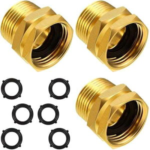 Hotop 3 Packs 3/4 Inch GHT Female to NPT Male Connector, GHT to Adapter Brass Garden Hose Connector Adapter Fitting to Pipe Fittings Connect with 6 Packs Extra Rubber Washer (3/4 Inch Npt Male)