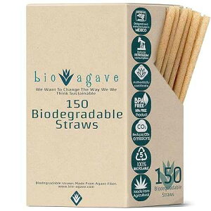 BIO AGAVE Biodegradable 8.25 Standard Straws Made From Agave Fibers 150 Pcs Plant-Based Eco-Friendly Products Reusable Straws Plastic-Free Gluten-Free