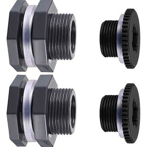 Outus 2 Pieces PVC Bulkhead Fitting with Plugs for Rain Barrels, Aquariums, Water Tanks, Tubs, Pools (3/4 Inch+4 mm Thick Silicon Seal Gaskett,Dark Grey)
