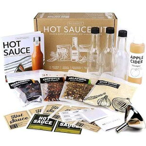 millhouse spice co. Unique Gift for Men, Deluxe Hot Sauce Making Kit, 3 Varieties of Chili Peppers, Gourmet Spice Blend, 3 Bottles, 16 Fun Labels, Make your own sauce, Nice Gift For Dad, Brother, Uncle, Guys.