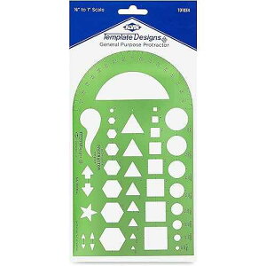 ALVIN, TD1034, Plastic Green General Purpose Protractor Template, Ideal for Planning and Drafting - 5.5 x 9.5 x .030 Inch