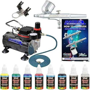 Master Airbrush Multi-Purpose Air Brush Kit with Air Compressor - U.S. Art Supply 6 Primary Opaque Colors Acrylic Paint Artist Set - G22 Gravity Feed Airbrush and Compressor