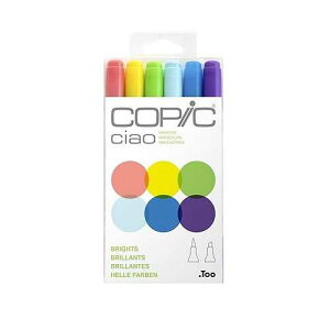 Copic Ciao, Alcohol Markers, 6 Colors Dual Brush Tip Art Marker for Adults/Teen Artists & Creators, Permanent Blendable Sketch Markers for Coloring Drawing & Illustration Art - Bright Color Set
