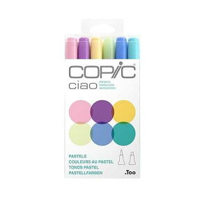 Copic Ciao Pastel Alcohol Markers 6 Colors Dual Brush Tip Art Marker for Adults/Teen Artists & Creators, Permanent Blendable Sketch Markers for Coloring Drawing & Illustration Art - Pastel Color Set