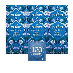 Pukka Organic Tea Bags, Night Time Herbal Tea with Chamomile, Lavendar & Valerian, Perfect for Easing into a Soothing Sleep, 20 Count (Pack of 6) 120 Tea Bags