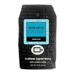 Hawaiian Coconut Flavored Coffee by Coffee Beanery, 12oz Bag Whole Bean, Medium Roast, 100% Specialty Arabica Coffee, Gourmet Flavored Coffee