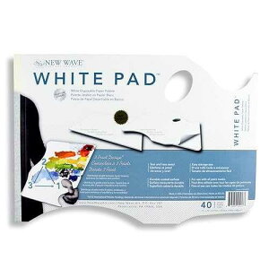 New Wave White Pad | Hand Held Paper Palette, 11x16 Inches, Disposable Paint Palette, 40 Sheets, Glue-Bound, Bleed-Proof Palette With Thumb Hole, For All Art Media, Patented Ergonomic Design