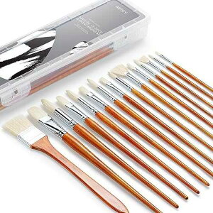 ARTIFY art supplies ARTIFY 15-Piece Professional Oil Paint Brush Set - Natural Hog Bristle, No-Shedding, Handcrafted by Masters for Oil/Acrylic/Gouache/Watercolor Painting (Includes Carrying Case)