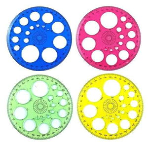 Honbay �J���t���� 360 �x�~�`�v���X�`�b�N���x���K�e���v���[�g 4 �� (�����_�� 4 �F) Honbay 4pcs Colorful 360 Degree Circular Plastic Protractor Ruler Template(Random 4 Colors)