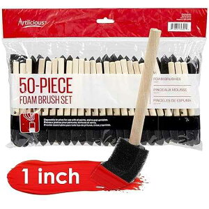 Artlicious Foam Brush Set - Pack of 50 Disposable, 1-inch Sponge t Brushes for Acrylic ting, Staining, Varnishes & DIY Craft Projects - Art Supplies