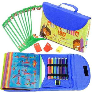 Art with smile Drawing Stencils Set for Kids (55 Piece) - Arts and Crafts Set for Girls & Boys - Christmas & Birthday Gifts for Kids 4 5 6 7 8 9+ Year Old - Ideal Creativity Kit & Travel Activity with 300+