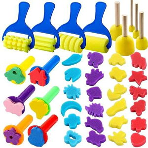 YGDZ Paint Sponges for Kids, 39pcs Early Learning Toddlers Sponge Paint Brushes Stamps Foam Art Craft Drawing Tools