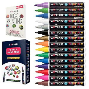 ARTIQO t pens for rock ting - Wood, Glass, Metal and Ceramic Works on almost all surfaces set of 15 Vibrant Medium tip Oil t Marker Pens, Quick Dry, Water Resistant