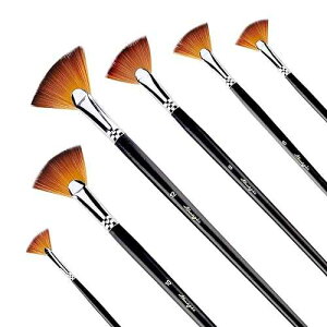 Amagic Fan Brush Set- Artist Soft Anti-Shedding Nylon Hair Paint Brushes for Acrylic Watercolor Oil Painting - Long Wood Handle with Storage Case, Set of 6