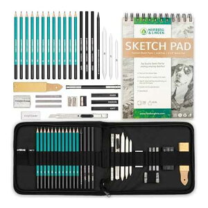 Norberg & Linden XL Drawing Set - Sketching, Graphite and Charcoal Pencils. Includes 100 Page Drawing Pad, Kneaded Eraser, Blending Stump. Art Kit and Supplies for Kids, Teens and Adults