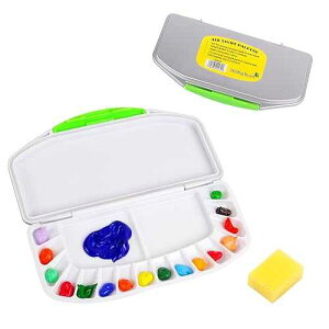 Falling in Art Airtight Watercolor Palette, Plastic t Palette with 16 Wells and 2 Mixing Areas, Folding t Tray with Lid, Suitable for Acrylic, Gouache and Watercolor