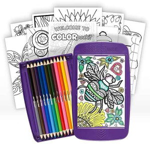 Colorpockit Coloring Kit Travel Art Set with Colored Pencils, 4x6 Coloring Cards, Built in Sharpener, Mess Free Trip Activities for Airplanes or Car, 8.5 x 5, 28 pieces